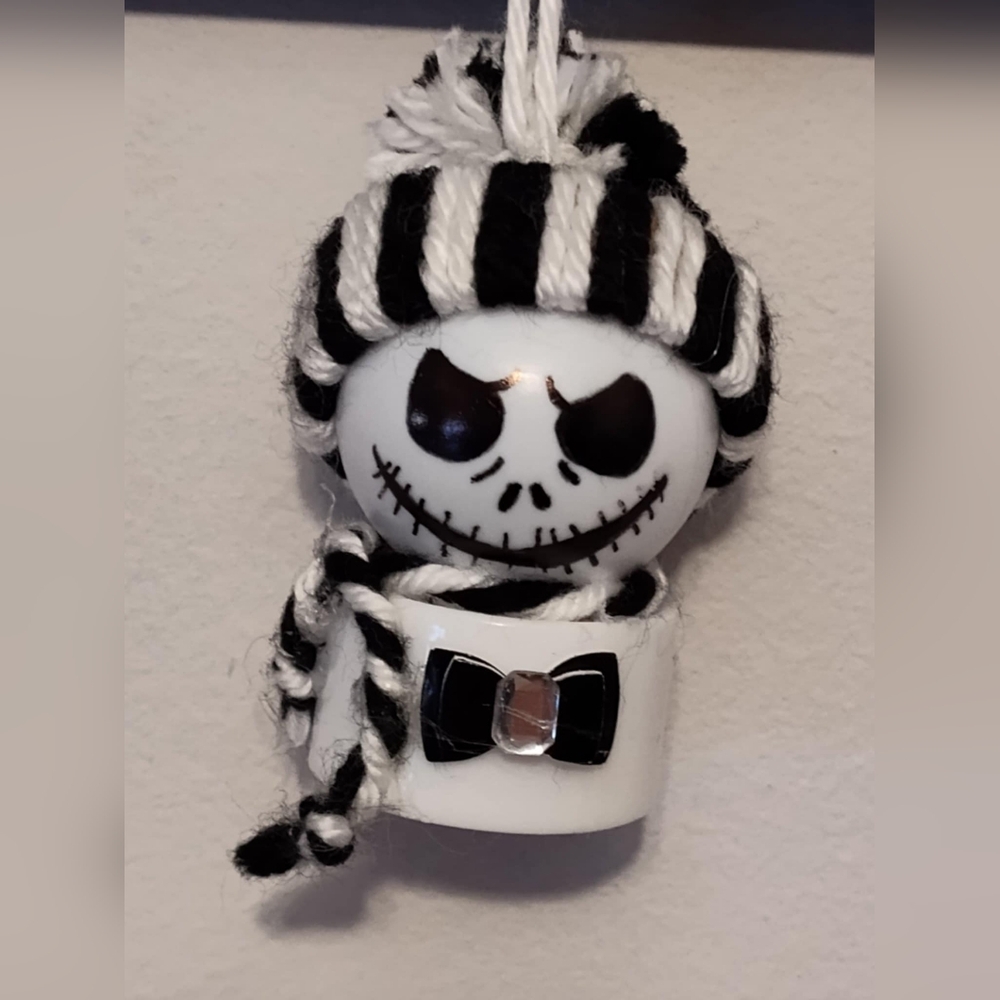 Black and White Striped Light Up Snowman Ornament Inspired By Jack Skellington